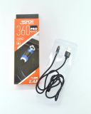 Usb-cable iPhone 5 Aspor-360Pro magnetic 2.4A 1m (круглый,ткань + пластик,метал.коннек) Black