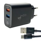 CЗУ 4you A44 (total 28W(10+18), 5A(2+3), Fast Charger QC 3.0, 2USB) black + Type C 3A - НОВИНКА!