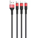 Usb-cable 3 in1 Micro USB / iPhone5 / Type-C HOCO X26 Xpress 2A 1m (круглий,тканинний) Black/red