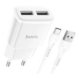 СЗУ-USB HOCO C88A 2.4A 2 Usb + кабель Type-C White