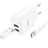 МЗП-USB HOCO C141A 2USB/2.4A + кабель Type-C White