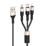 Usb-cable 3 in1 Micro USB / iPhone5 / Type-C HOCO X26 Xpress 2A 1m (круглий, тканинний) Black/gold