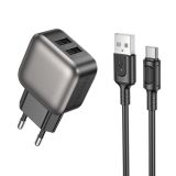 СЗУ-USB BOROFONE BAS51A 2USB 2.4A 12W + кабель Type-C Black (блістер)