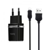 СЗУ-USB HOCO C12 Smart 2.4A 2 Usb + кабель iPhone 5 Black