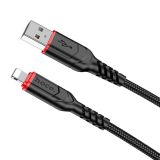 Usb-cable iPhone 5 HOCO X59 2.4A 2m (круглий,тканинний) Black