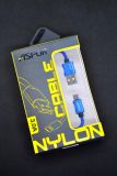 Usb-cable Micro Usb Aspor A173 Nylon 3A 0.3m orig 100% (круглый, тканевый шнур) Black/blue