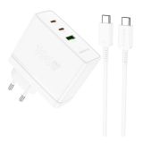 СЗУ-USB BOROFONE BN11 PD+QC3.0 100W/3A (1 Usb/2Type-C)+ кабель Type-C-Type-C White