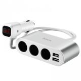 Тройник в прикуриватель HOCO Z13 (3 порта + 2USB/2.1A) Silver
