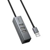 Hub HOCO HB1D 4 порти (USB to USB2.0*3+RJ45) Grey