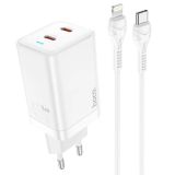 СЗУ-USB HOCO N23 PD 45W (2Type-C) + кабель Type-C-iPhone 5 White