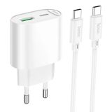 СЗУ-USB HOCO C109A PD20W+QC3.0 (1USB/1Type-C/3A) +кабель Type-C-Type-C White