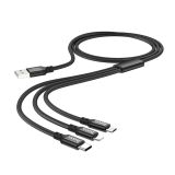 Usb-cable 3 in1 Micro USB/iPhone5/Type-C HOCO X14 2,4 1m (круглый,тканевый) Black