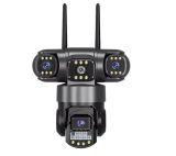 IP-камера вулична V-380 4G 3 лінзи, поворотна 360°, відеоспостереження, звук та нічне бачення Black