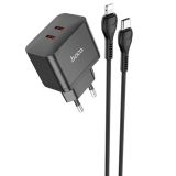 СЗУ-Type-C HOCO N29 PD35W (2Type-C) + кабель Type-C - Lightning Black