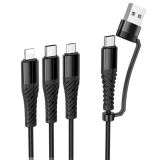 Usb-cable 3 in1 Micro USB/iPhone5/Type-C HOCO X123 1m (круглий) Black