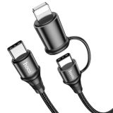 Cable 2 in 1 Type-C / Type-C + iPhone 5 HOCO X50 3A 1m ( круглий, тканевий ) Black