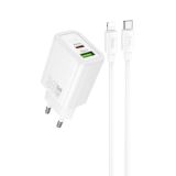 МЗП-USB HOCO N63 PD30W+QC3 3A (1 Usb/1Type-C) + кабель Type-C-iPhone 5 White