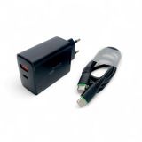 CЗУ 4you A52 (PD 22.5W, Fast Charger QC 3.0, 5V/3A, 9V/12V-1.5A, 2 виходи) black+ кабель Type C-Type