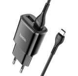 МЗП-USB HOCO C88A 2.4A 2 Usb + кабель Type-C Black