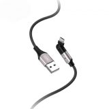 Usb-cable Micro USB XO NB176 1.2m (круглый,тканевый,Г-образный,метал.коннект) Black/grey