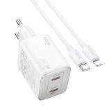 СЗУ-USB HOCO N42 PD45W+QC3 (2Type-C) + кабель Type-C-Lightning White