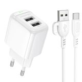 СЗУ-USB BOROFONE BAS41A 2USB 2.4A + кабель Type-C White (блистер)