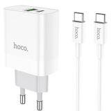 СЗУ-USB HOCO C80A PD 20W+QC3.0 (1USB/1Type-C/3.1A) + кабель Type-C-Type-C White