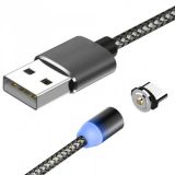 Usb-cable Type-C Aspor-360Pro magnetic 2.4A 1m (круглый,ткань + пластик,метал.коннек) Black