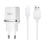 СЗУ-USB HOCO C12 Smart 2.4A 2 Usb + кабель Micro USB White
