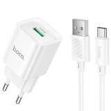СЗУ-USB HOCO C145A (1USB/18W/3A) + кабель Type-C White