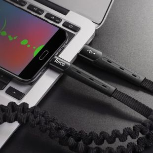 Usb-cable Micro USB HOCO U78 Cotton treasure elastic 2.4A 1.2m (плоский, тканевий, метал.конек) Black