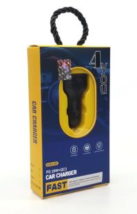 АЗП 4you B3 ( PD20W + QC3 18W, Fast Charger, 2 USB, 3.6-12V ) black + кабель Type C-Type C