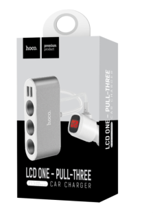 Тройник в прикуриватель HOCO Z13 (3 порта + 2USB/2.1A) Silver