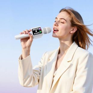 Микрофон-караоке беспроводной HOCO L24 "Shine" (Bluetooth 5.0, USB слот, 1-динамик) White