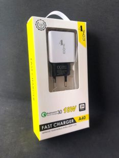 CЗУ 4you A40 (18W, Fast Charger QC 3.0, 5V/3A, 9V/12V-1.5A, 1USB) black/white+Micro USB 3А Dvina