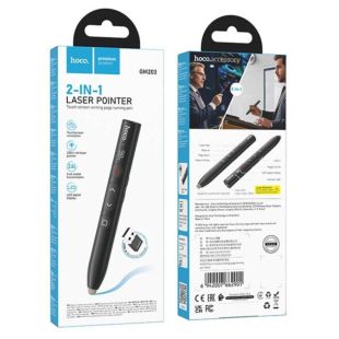 Презентер із лазерною указкою Hoco GM203 (бездротовий USB-приймач 2,4 ГГц, LCD, стілус) Black