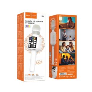 Микрофон-караоке беспроводной HOCO L24 "Shine" (Bluetooth 5.0, USB слот, 1-динамик) White