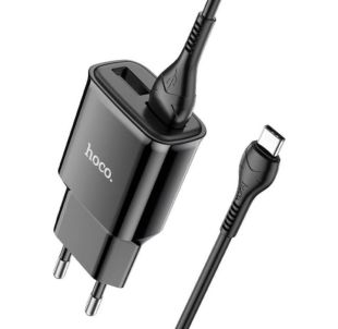СЗУ-USB HOCO C88A 2.4A 2 Usb + кабель Type-C Black