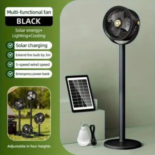 Вентилятор SOLAR FLOOR FAN S39 4в1 (настол/напольный, АКБ,5 скоростей, солнечная панель,Type-C)Black