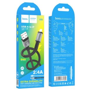 Usb-cable iPhone 5 HOCO X85 2.4A 1m (круглый) Black