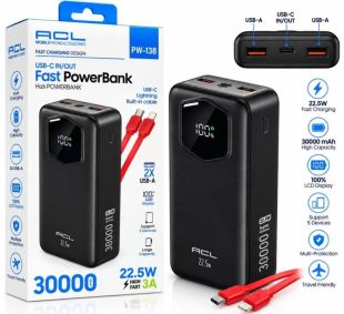 Power Bank 30000mAh ACL PW-138 22.5W (LCD-дисплей: показывает заряд в %) black (А) - Цена Недели!