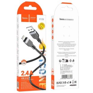 Usb-cable iPhone 5 HOCO X109 3m (круглый) Black
