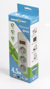 Фільтр мережевий Maxxter SPM3-G-15G, 3 розетки, сірий 4.5м (із запобіжником)