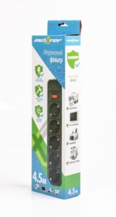 Фільтр мережевий Maxxter SPM5-G-15B, 5 розеток, чорний 4,5 м (з запобіжником)