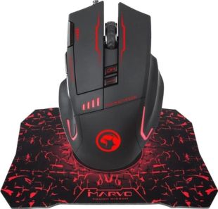 Миша провідна MARVO G909L+G1 (ігрова, Led,+коврик) Black