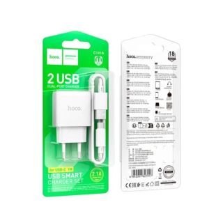 СЗУ-USB HOCO C141A 2USB/2.4A + кабель Type-C White (блистер)