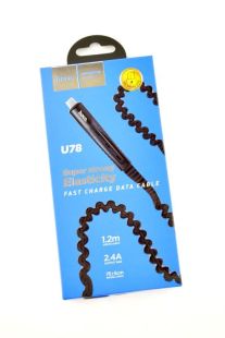 Usb-cable Micro USB HOCO U78 Cotton treasure elastic 2.4A 1.2m (плоский, тканевий, метал.конек) Black