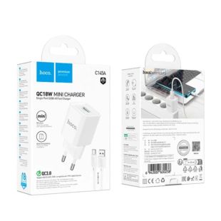 МЗП-USB HOCO C145A (1USB/18W/3A) + кабель Type-C White