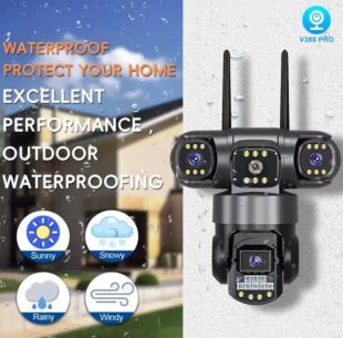 IP-камера уличная V-380 4G 3 линзы, поворотная 360°, видеонаблюдение, звук и ночное видение Black