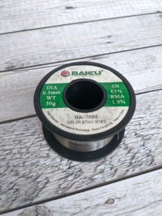 Припой катушка BAKU BK-5005 (0,5 мм, 30 гр, Sn 63% , Pb 35.1%, rma 1.9%) (M)